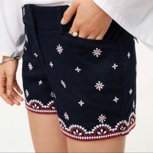 LOFT Navy Embroidered Cotton Shorts with Red & White Trim